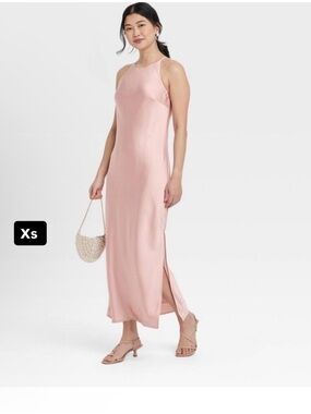 a new day Blush Pink Satin Halter Maxi Dress